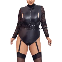 Wetlook Body mit Spitzenärmeln Plus Size Wetlook Body mit Spitzenärmeln Plus Size