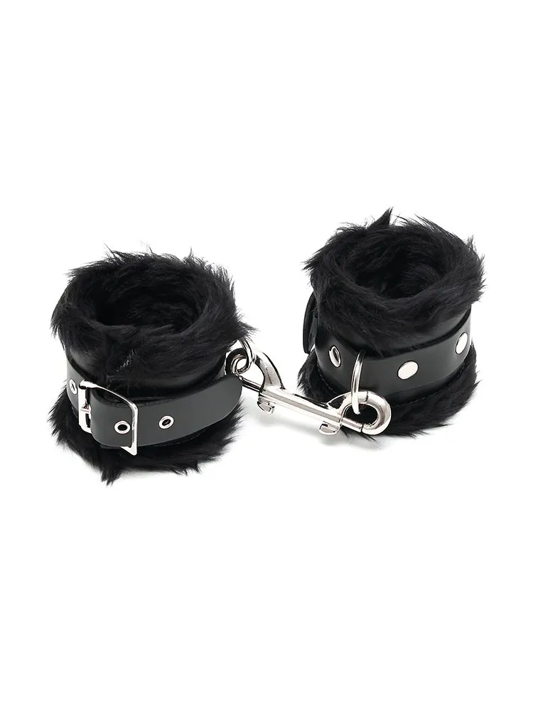 Leder-Handfesseln mit Plüsch, schwarz Leder-Handfesseln mit Plüsch, schwarz