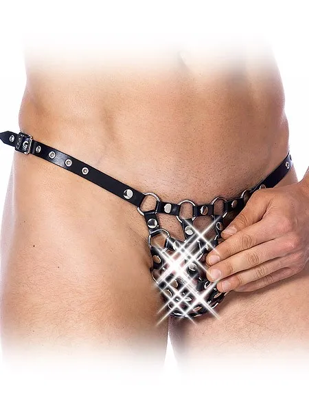 Leder-Riemenstring mit Ringen, schwarz (One Size) Leder-Riemenstring mit Ringen, schwarz (One Size)