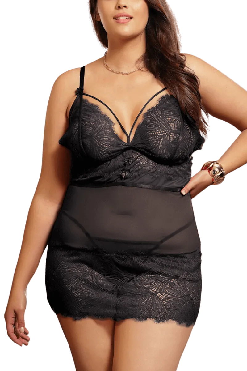 schwarzes Babydoll-Set Plus Size schwarzes Babydoll-Set Plus Size