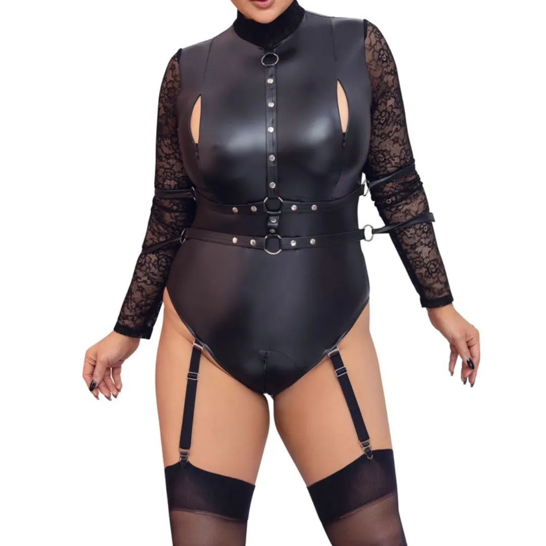 Body im Mattlook mit Spitzenärmeln und 4 Armfesseln – Bild 4