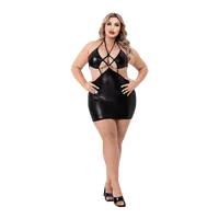 White Label - Criss Cross Wetlook Halter Mini Dress White Label - Criss Cross Wetlook Halter Mini Dress