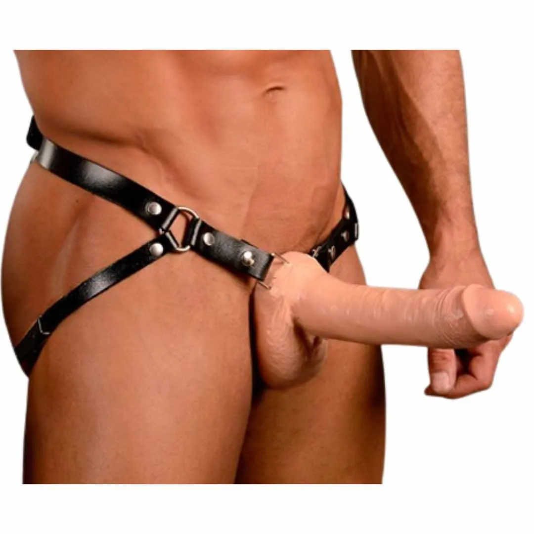 Hohler Naturdildo mit Leder-Harness – Bild 2