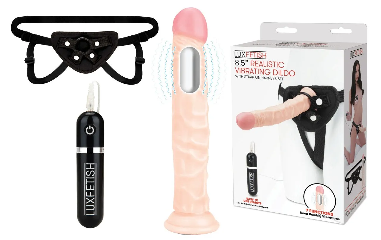 LUX FETISH 8.5" Realistic Vibrating Dildo & Strap-on Harness Set LUX FETISH 8.5" Realistic Vibrating Dildo & Strap-on Harness Set