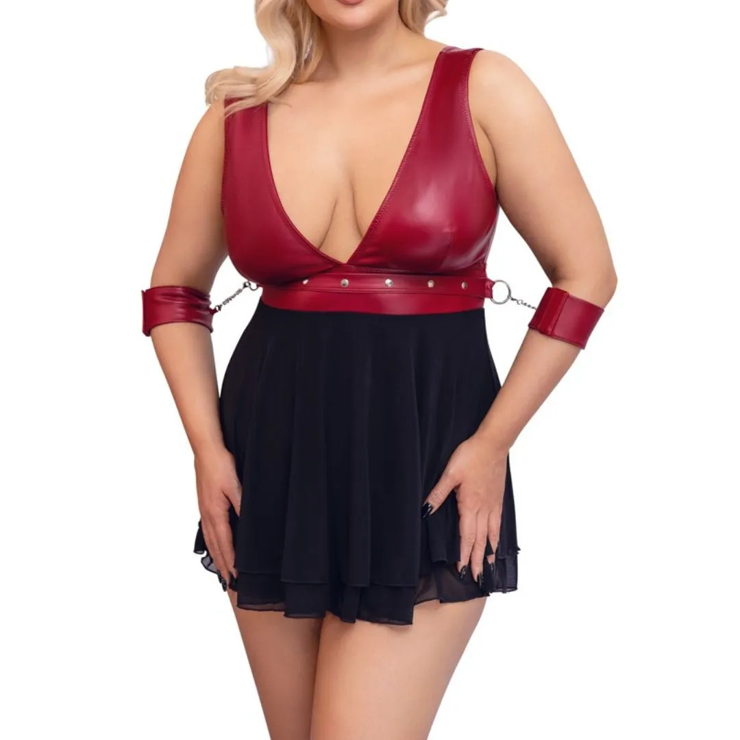 Babydoll im Mix aus Mattlook und Powernet mit Armfesseln – Bild 4