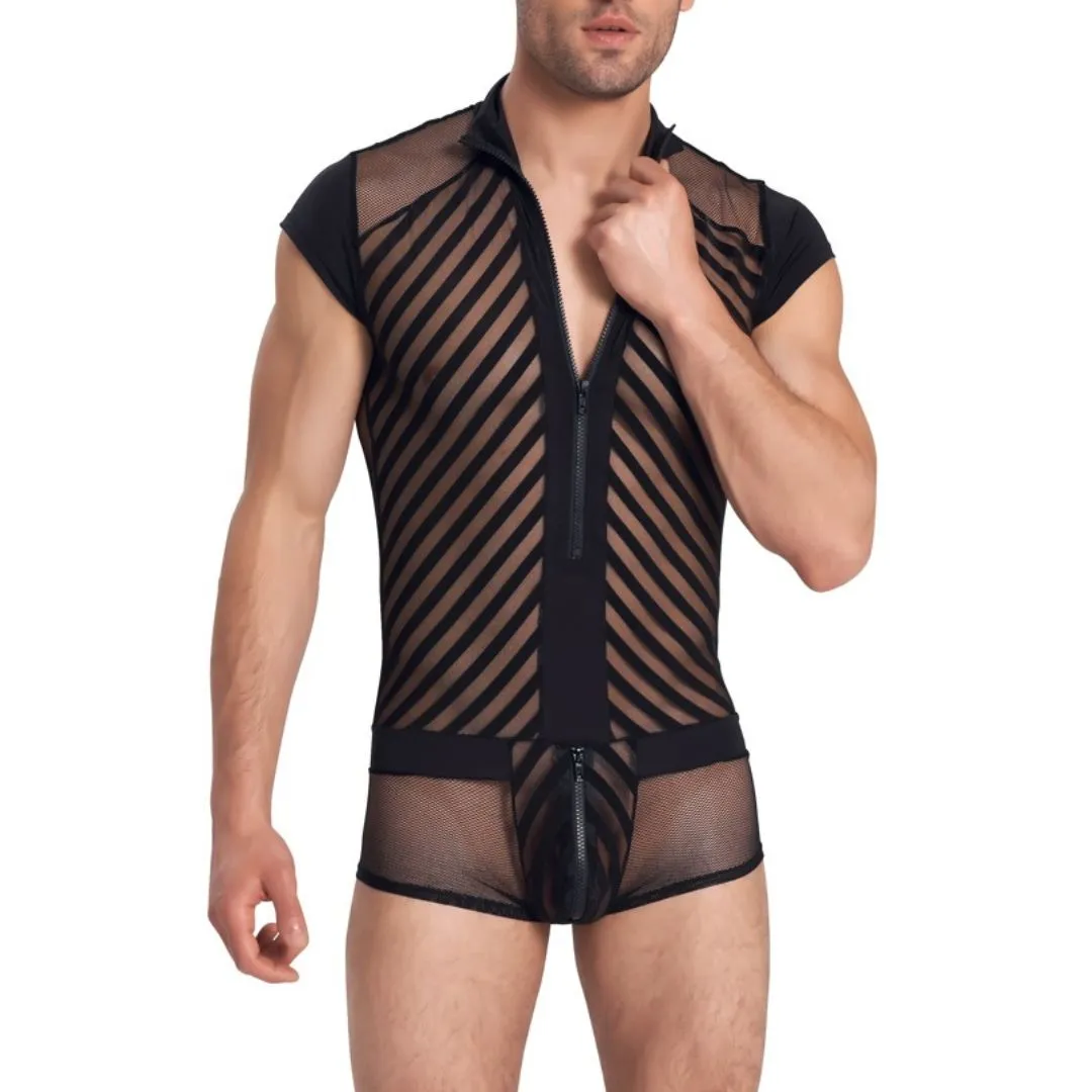 Transparenter Body mit Streifen und Reißverschluss Transparenter Body mit Streifen und Reißverschluss