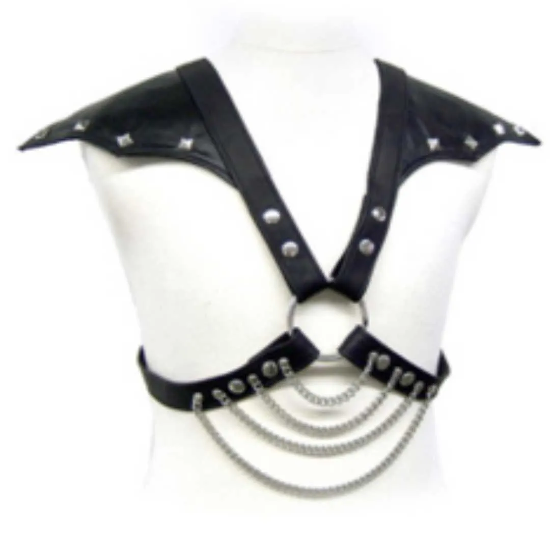 Leder Harness mit Schulterflügeln und Metallketten Leder Harness mit Schulterflügeln und Metallketten