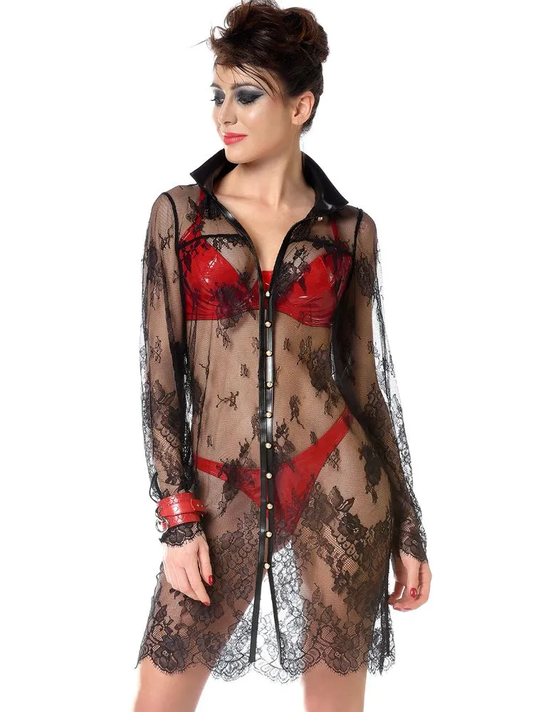 Patrice Catanzaro Adela: Spitzen-Longbluse, schwarz (L) Patrice Catanzaro Adela: Spitzen-Longbluse, schwarz (L)