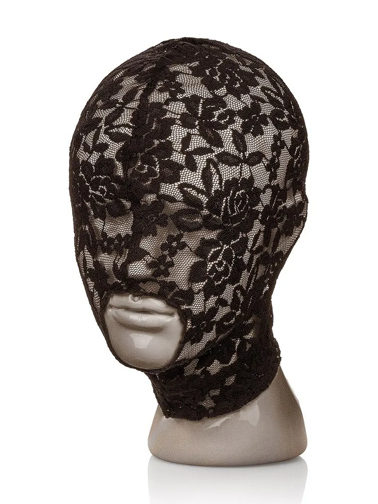 Scandal Lace Hood: Spitzen-Kopfmaske, schwarz Scandal Lace Hood: Spitzen-Kopfmaske, schwarz