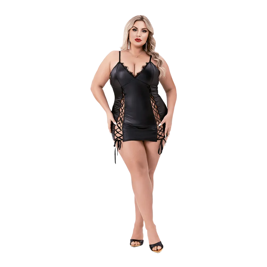 White Label - Lace-Up Wetlook Mini Dress White Label - Lace-Up Wetlook Mini Dress