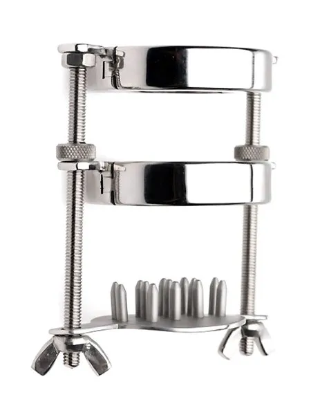 Triune Ball Stretcher with Spiked Crusher: Edelstahl-Hodenzwinge Triune Ball Stretcher with Spiked Crusher: Edelstahl-Hodenzwinge