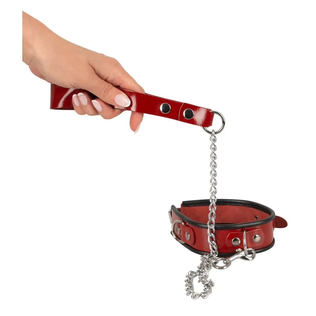 Halsfessel plus Leine aus rotem Lackleder – Bild 4