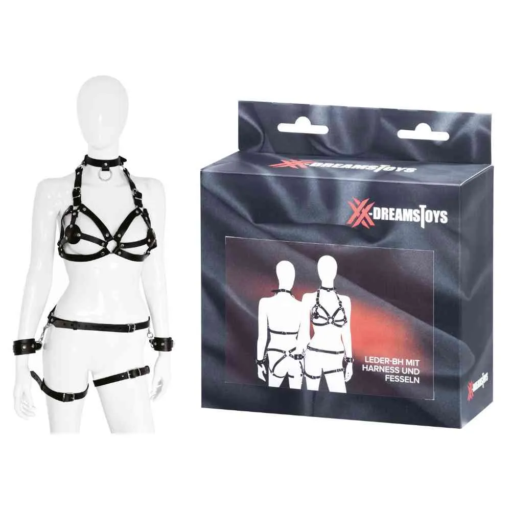 Leder-BH mit Harness und Fesseln – Bild 4