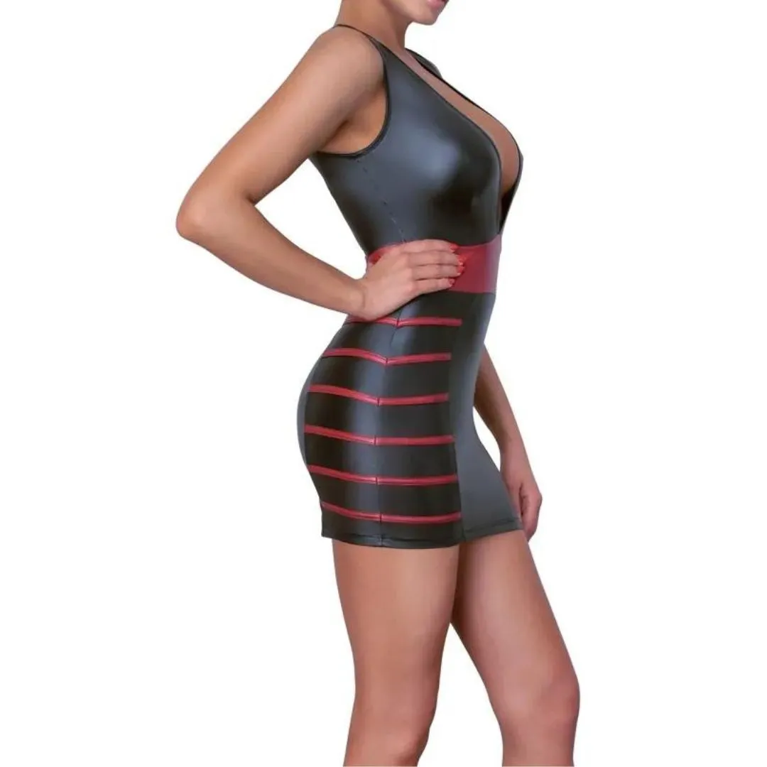 Kleid im Mattlook mit rotem Tailleneinsatz – Bild 4