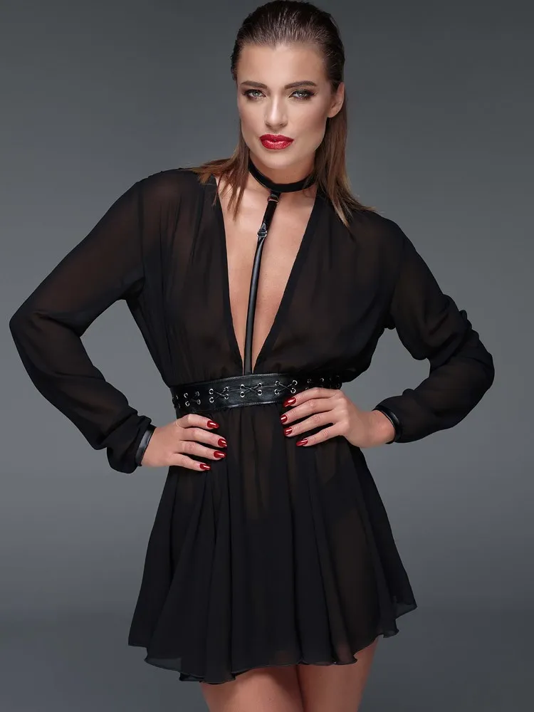 Noir Handmade: Netz-Minikleid mit Halsband F150, schwarz (M) Noir Handmade: Netz-Minikleid mit Halsband F150, schwarz (M)