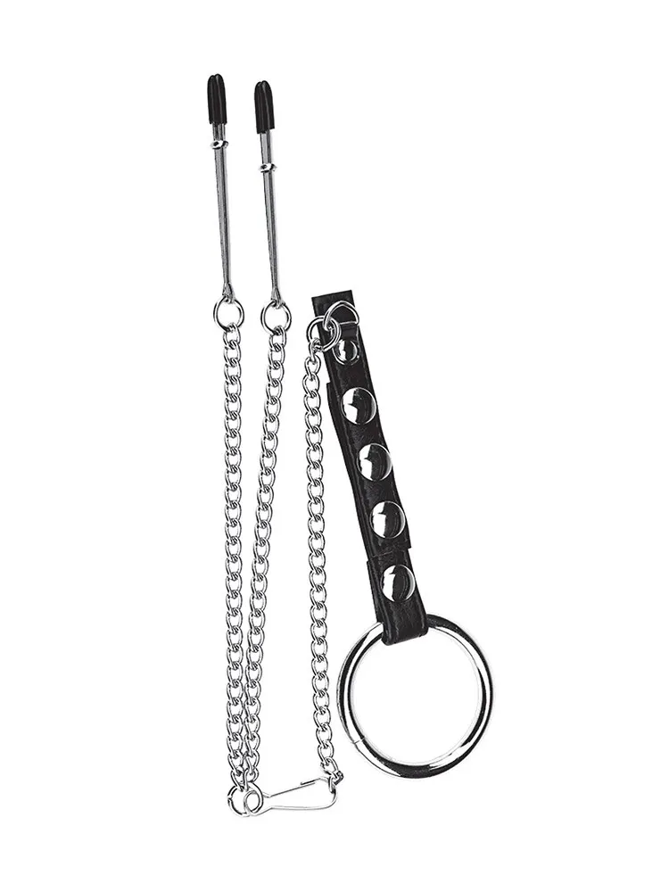 Blue Line Cock Ring with Nipple Tweezers: Penisring mit Nippelklemmen, silber Blue Line Cock Ring with Nipple Tweezers: Penisring mit Nippelklemmen, silber