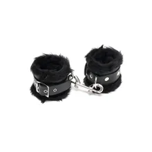Leder-Fußfesseln mit Plüsch, schwarz Leder-Fußfesseln mit Plüsch, schwarz
