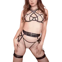 4tlg. Dessous Set Riemchen schwarz beige 4tlg. Dessous Set Riemchen schwarz beige