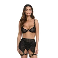 Raffiniertes 3-teiliges Dessous-Set mit edlem Tüll und goldenen Stickereien Raffiniertes 3-teiliges Dessous-Set mit edlem Tüll und goldenen Stickereien