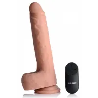 Vibrierender und stoßender XL-Dildo mit Saugnapf und Hoden - Beige Vibrierender und stoßender XL-Dildo mit Saugnapf und Hoden - Beige