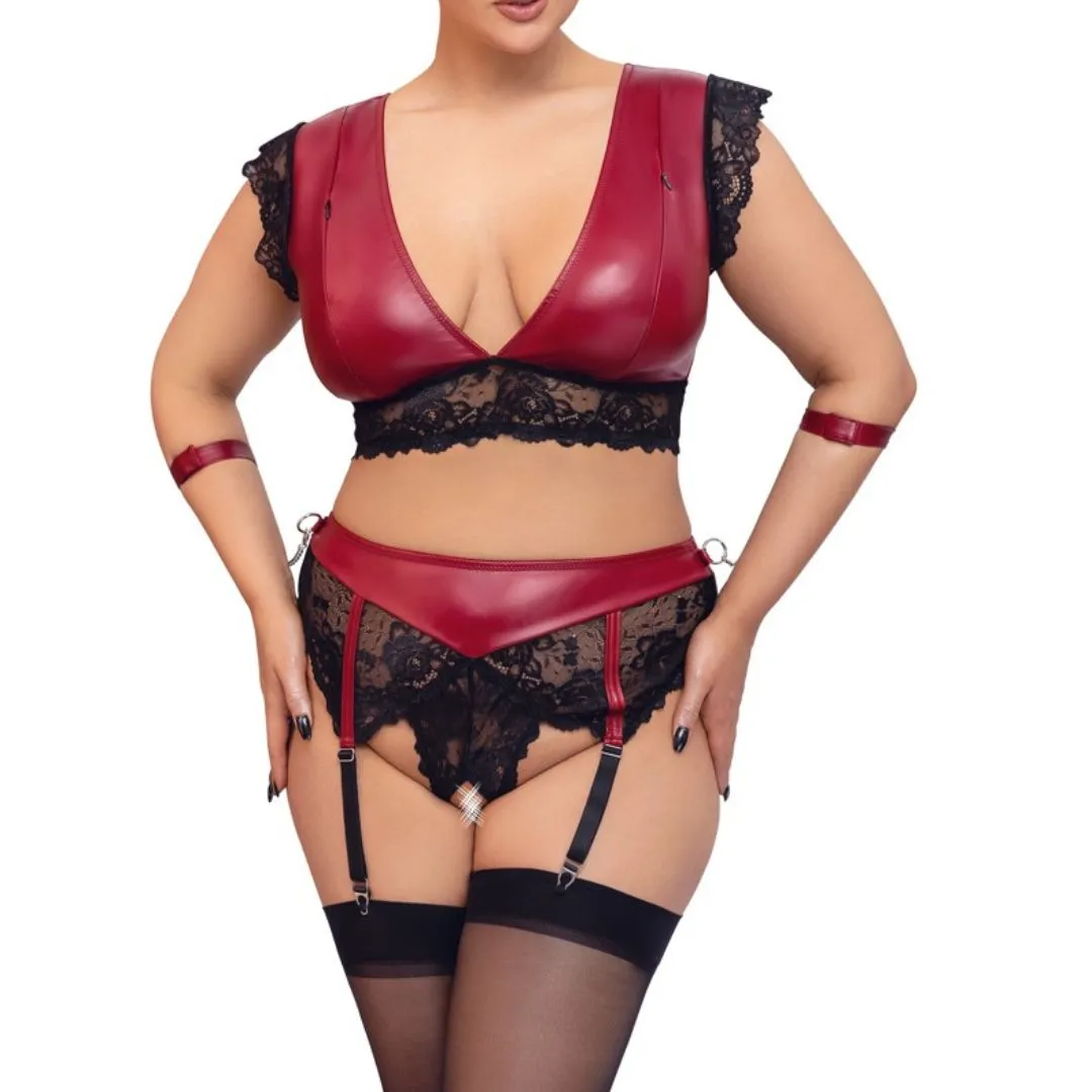 Bralette plus Highwaist-String ouvert im Mattlook mit Armfesseln – Bild 4