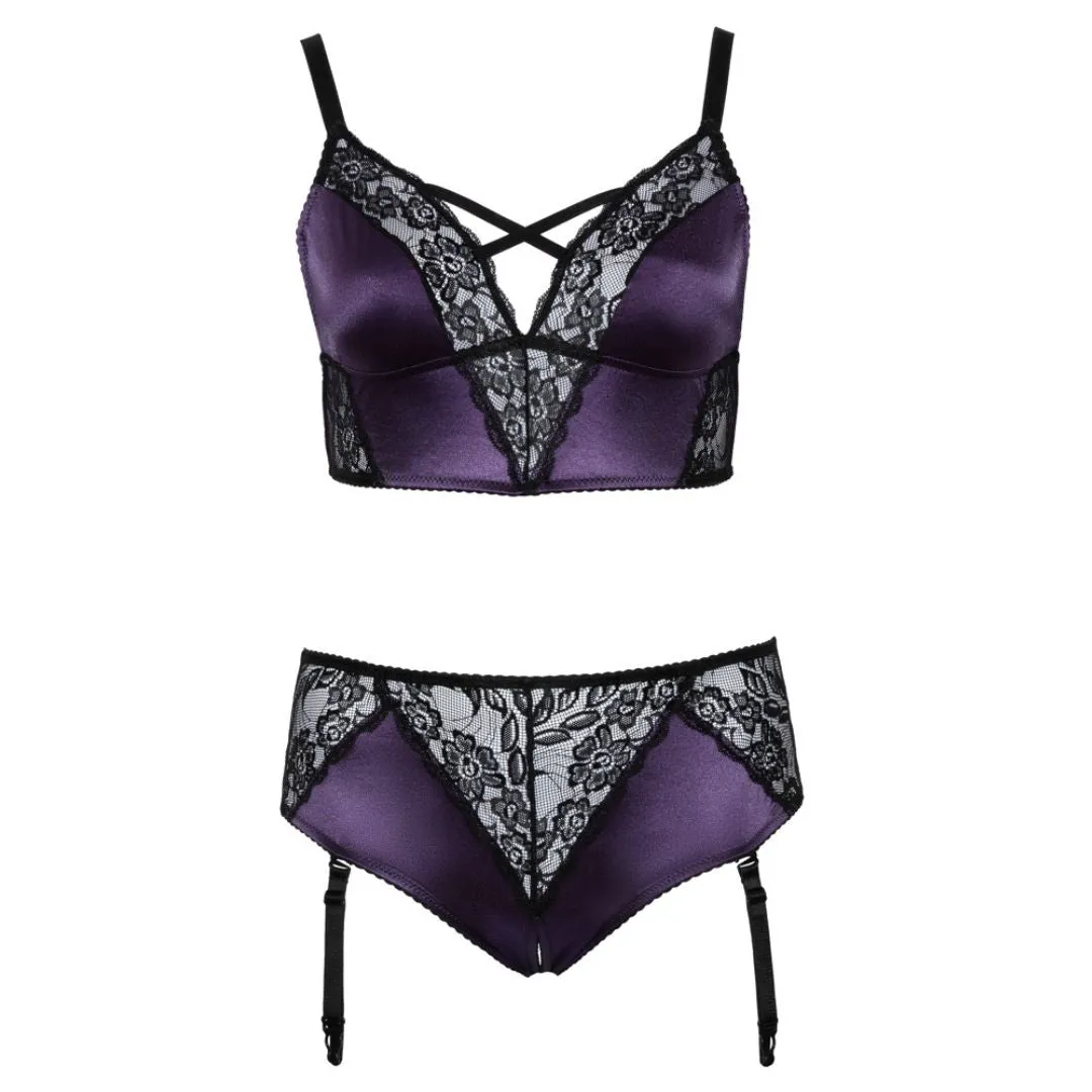 Bralette aus Satin und Spitze plus Straps-Slip ouvert – Bild 5