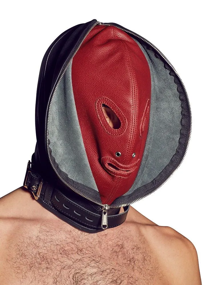 Leder-Doppelmaske, schwarz/rot Leder-Doppelmaske, schwarz/rot