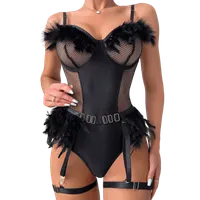 Strapsbody mit Federn - schwarz Strapsbody mit Federn - schwarz