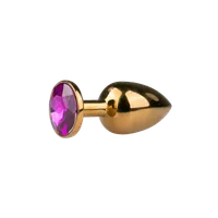 Goldener Analplug mit lila Kristall - S/M/L Goldener Analplug mit lila Kristall - S/M/L