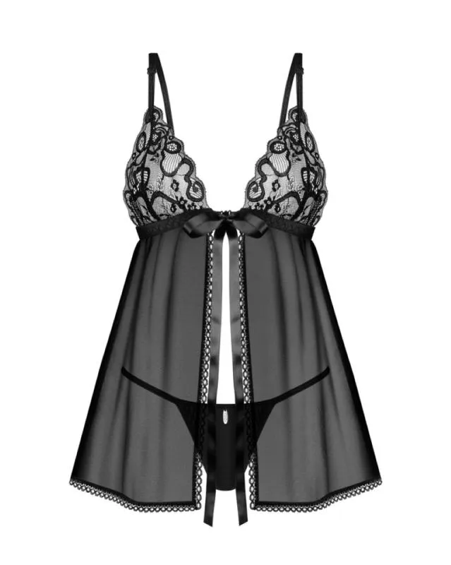 Obsessive - Blomentis Babydoll und String - Schwarz – Bild 2