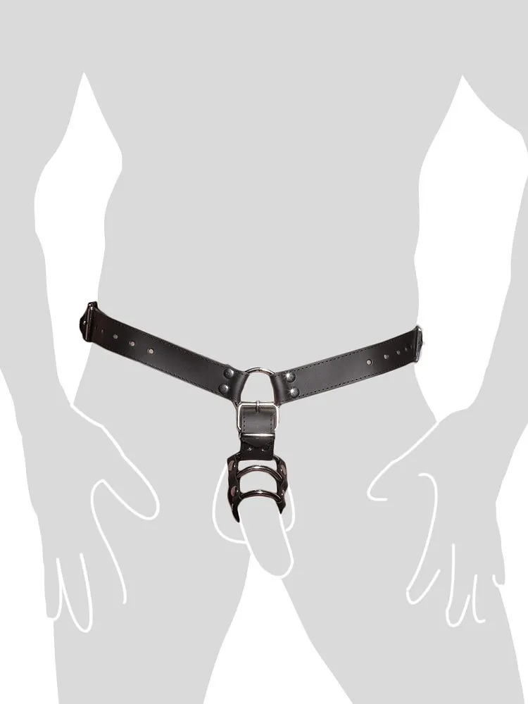 Lederstring mit Penisringen und Analdildo (S/M) Lederstring mit Penisringen und Analdildo (S/M)