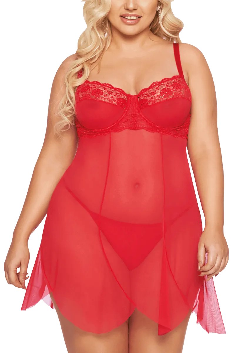 Rotes Babydoll aus Spitze und Tüll Plus Size Rotes Babydoll aus Spitze und Tüll Plus Size
