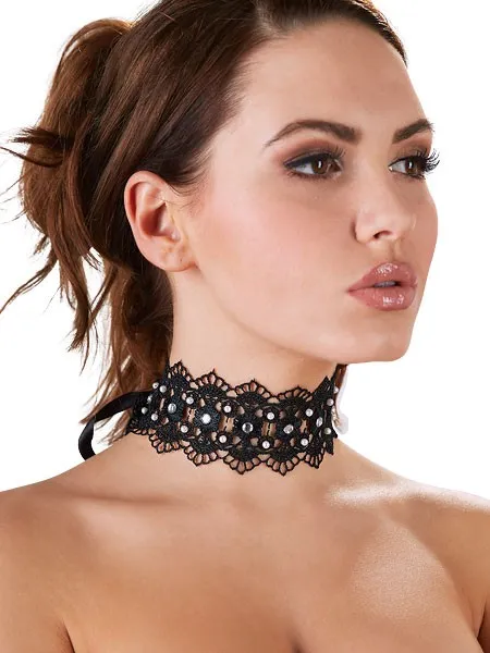 Spitzenhalsband mit Strass, schwarz Spitzenhalsband mit Strass, schwarz