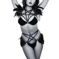 2tlg. Harness Set schwarz mit Federn 2tlg. Harness Set schwarz mit Federn