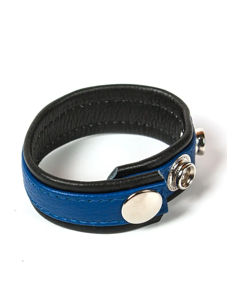 Black Label 3 Snap Leather Cock Ring: Penis- und Hodenriemen, schwarz/blau Black Label 3 Snap Leather Cock Ring: Penis- und Hodenriemen, schwarz/blau