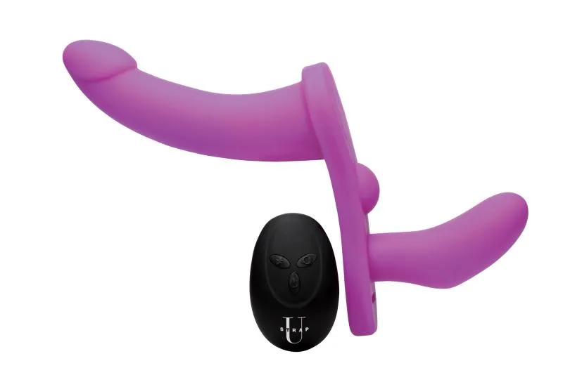 XR Brands - Doppeldildo mit Vibration und Gurt - Lila XR Brands - Doppeldildo mit Vibration und Gurt - Lila