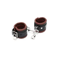 Leder-Fußfesseln gepolstert und abschließbar, braun/schwarz Leder-Fußfesseln gepolstert und abschließbar, braun/schwarz