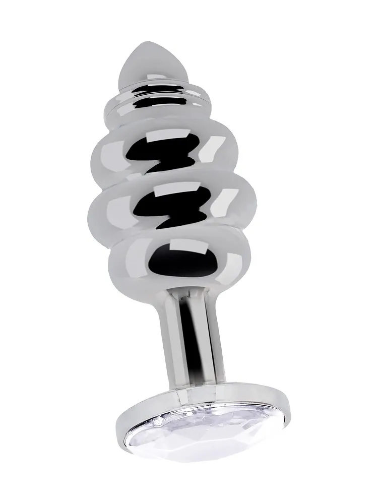 Rich R13: Analplug gerippt mit Kristall, silber (25mm) Rich R13: Analplug gerippt mit Kristall, silber (25mm)