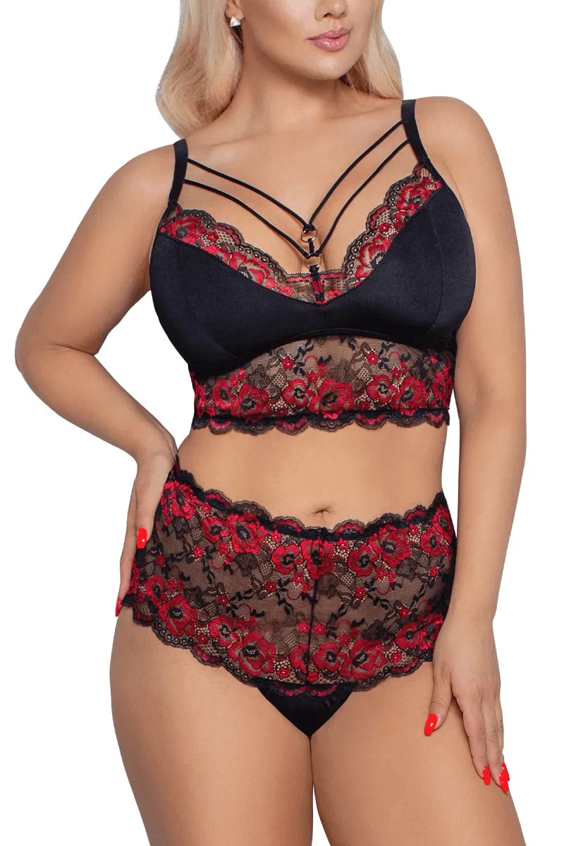 2tlg. Spitzenset in schwarz rot Plus Size 2tlg. Spitzenset in schwarz rot Plus Size