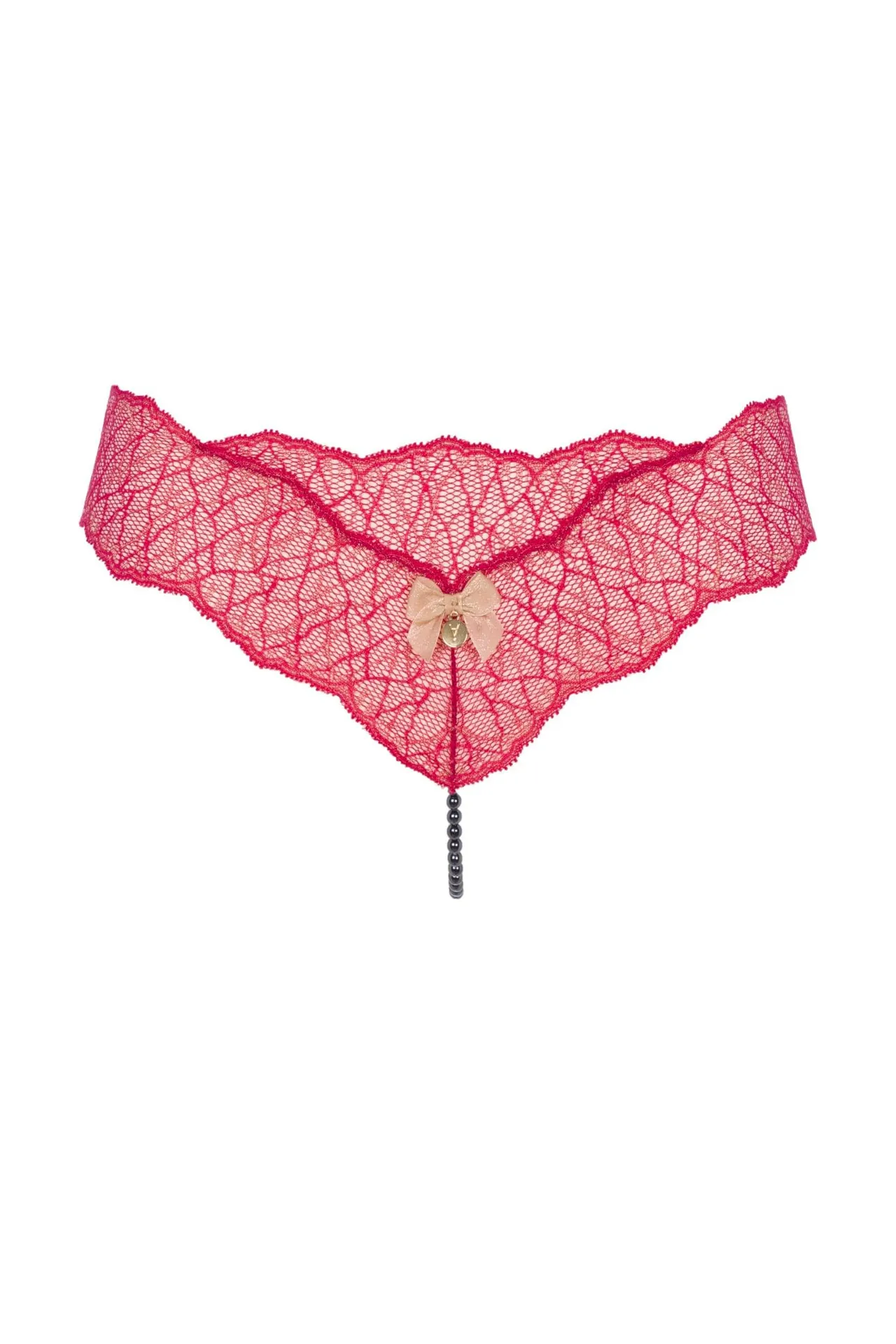 Bracli - Sydney Pearl String Rot - Luxus-Dessous mit schwarzen Perlen Größe M – Bild 2