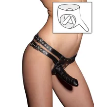 Lederstring mit 3 Dildos, schwarz (S/M) Lederstring mit 3 Dildos, schwarz (S/M)