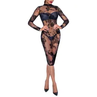 Langarmkleid mit Powernet und Blüten-Samtflockprint Langarmkleid mit Powernet und Blüten-Samtflockprint