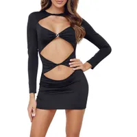 Langarm-Kleid mit gerafften Cut-outs Langarm-Kleid mit gerafften Cut-outs