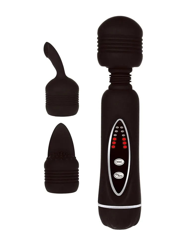 Power Wand Set: Vibrator mit 2 Aufsätzen, schwarz Power Wand Set: Vibrator mit 2 Aufsätzen, schwarz