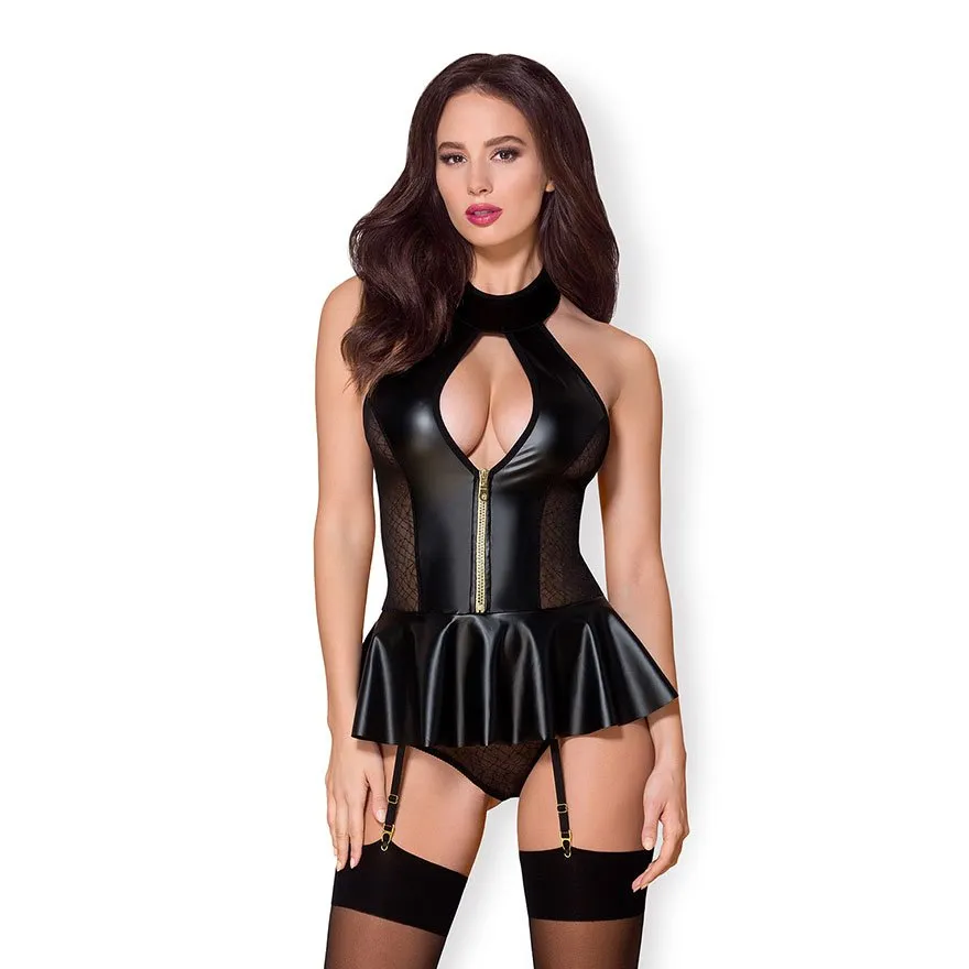 Straps-Korsage im Wet-Look, 2 Teile Straps-Korsage im Wet-Look, 2 Teile