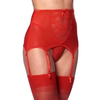 Strapsgürtel mit String und Strümpfen, rot (S/M) Strapsgürtel mit String und Strümpfen, rot (S/M)