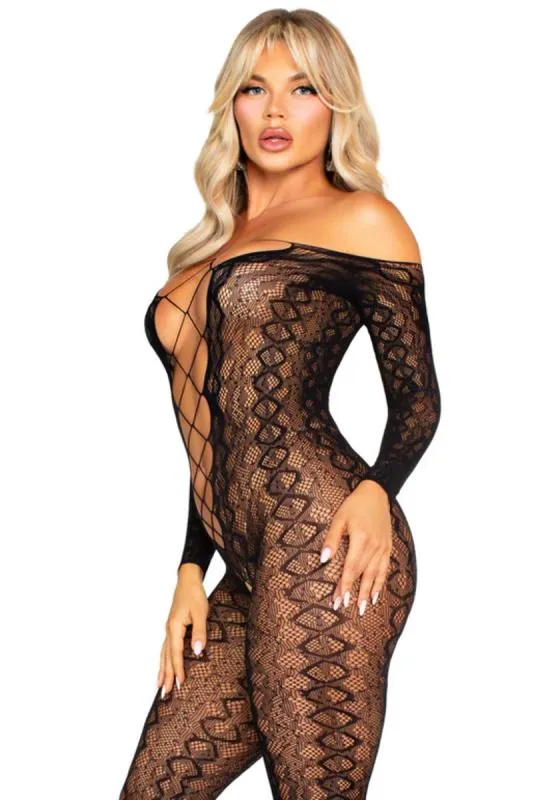 Leg Avenue – Schrittlose Bodystocking mit Schlangenmuster – Schwarz – Bild 3