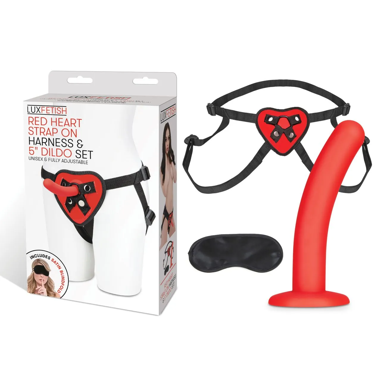 LUX FETISH Red Heart Strap on Harness & 5" Dildo Set LUX FETISH Red Heart Strap on Harness & 5" Dildo Set