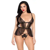 Leg Avenue - Babydoll und Ouvert String - Schwarz Leg Avenue - Babydoll und Ouvert String - Schwarz