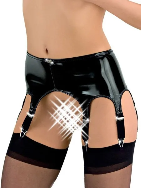 Eros Veneziani Andrea: Lack- Strapsgürtel mit Strümpfen, schwarz (L/XL) Eros Veneziani Andrea: Lack- Strapsgürtel mit Strümpfen, schwarz (L/XL)